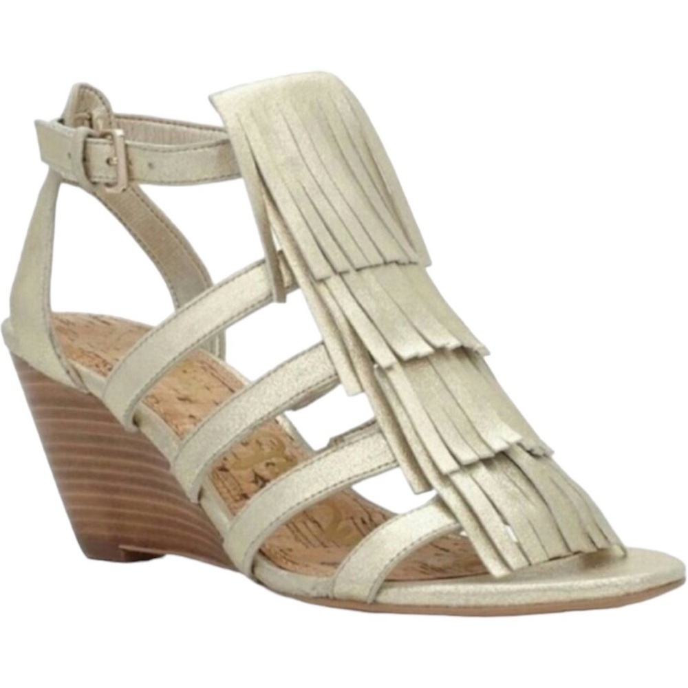 - SAM EDELMAN Gold Fringe Sandal Size 6
